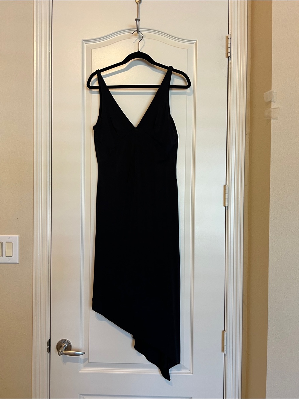 REMAIN Women's Black Asymmetric V-Neck Slip Dress